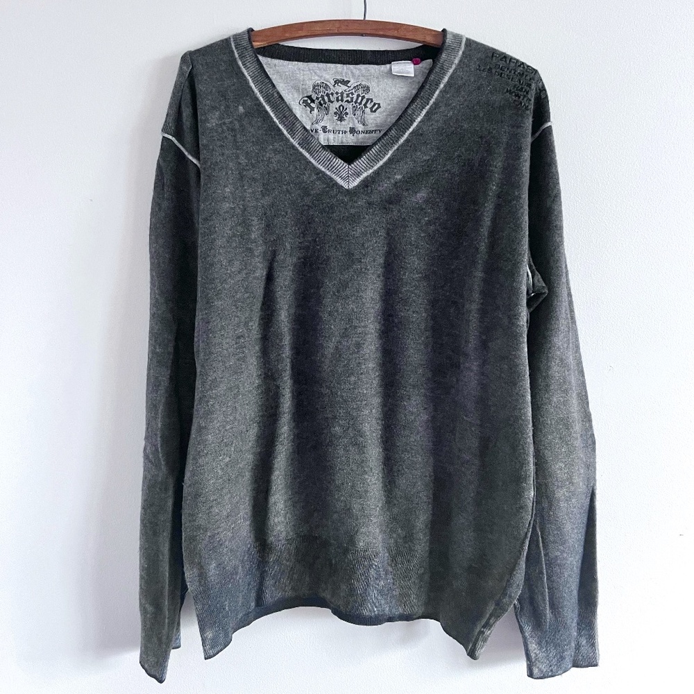 Parasuco men's wool blend sweater XXL v-neck distressed grey